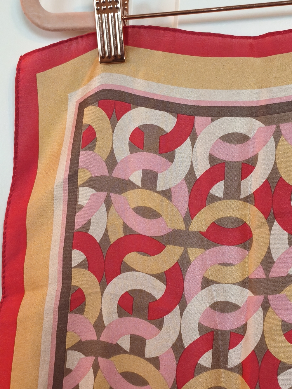 COACH 100% Silk 35" X 35" Signature C Pink, Cream & Gold Geometric Scarf - Picture 3 of 12